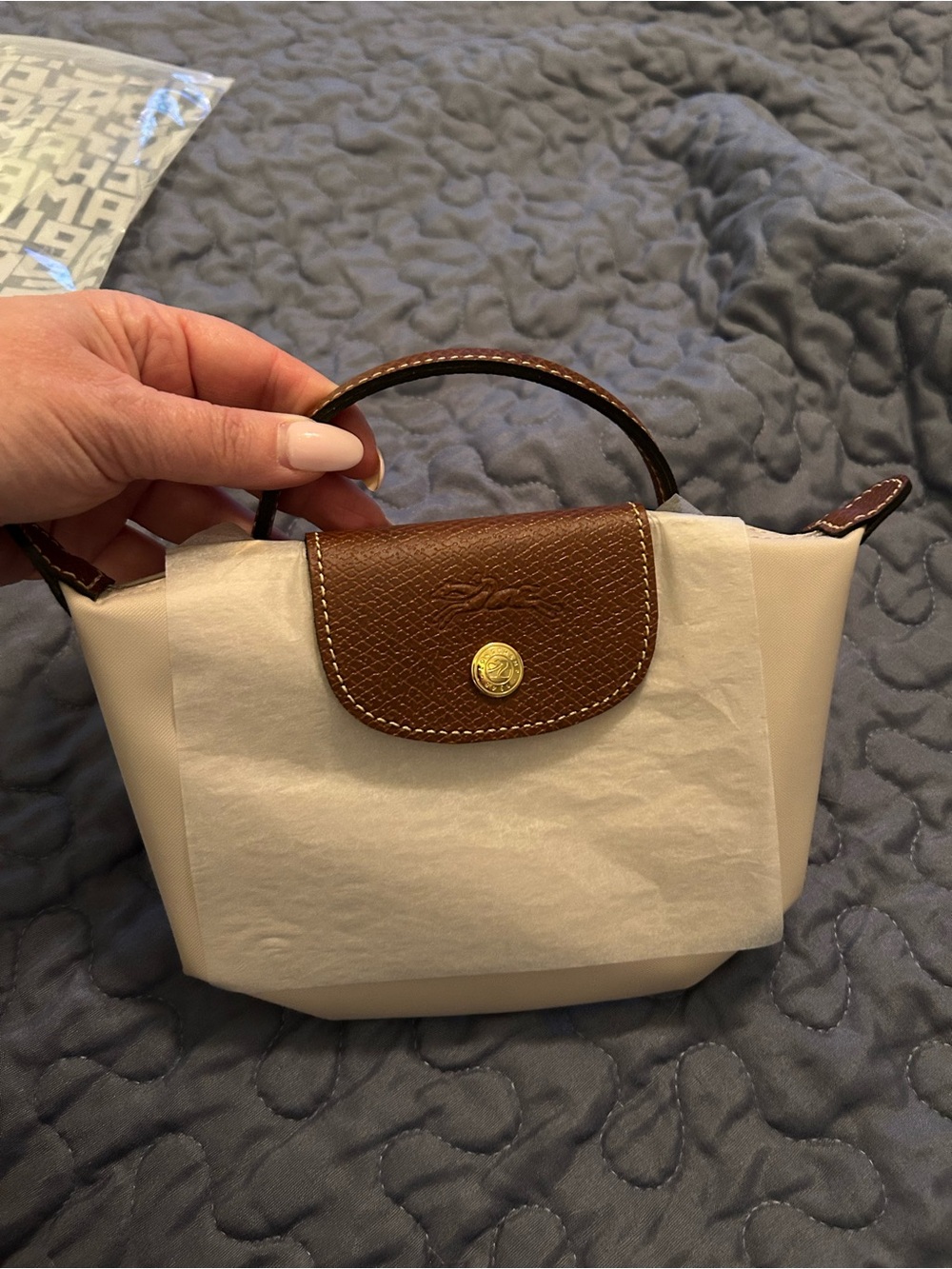 Longchamp Mini Le Pliage Top-Handle Bag in Cream and Brown - Picture 7 of 7